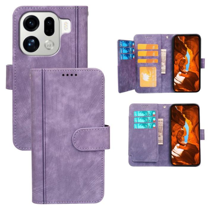 OEM - Oppo Find X9 Pro 5G Fodral Äkta Läder Linjärmönster - Lila