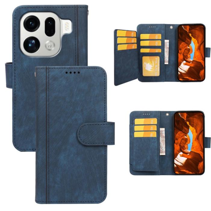 OEM - Oppo Find X9 Pro 5G Fodral Äkta Läder Linjemönster - Blå