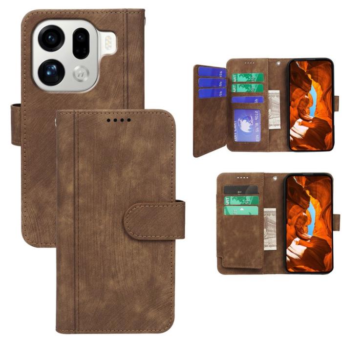 OEM - Oppo Find X9 Pro 5G Fodral Äkta Läder Linjemönster - Brun