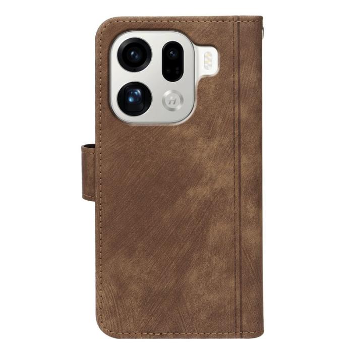 OEM - Oppo Find X9 Pro 5G Fodral Äkta Läder Linjemönster - Brun