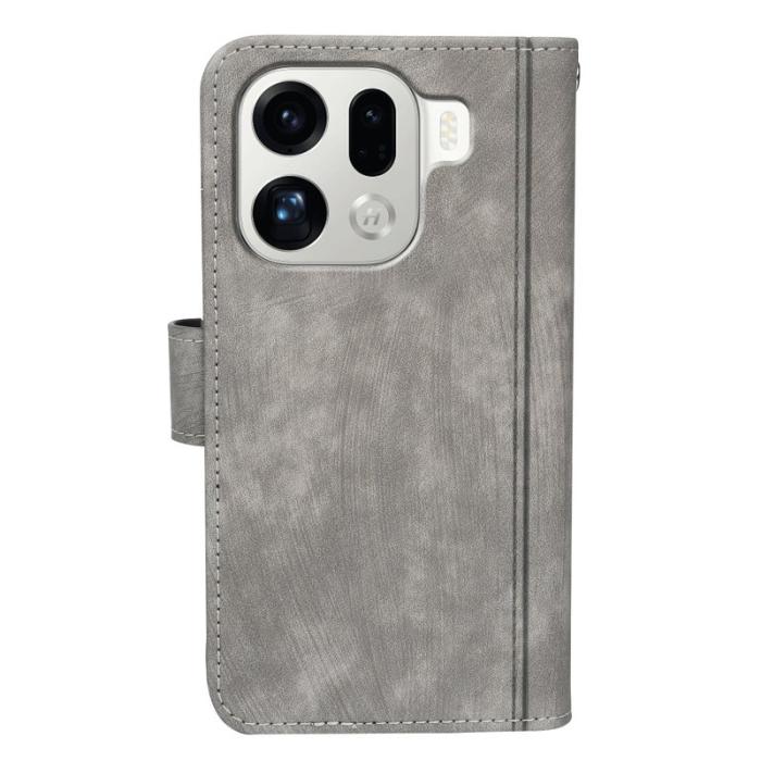 OEM - Oppo Find X9 Pro 5G Fodral Äkta Läder Linjemönster - Grå
