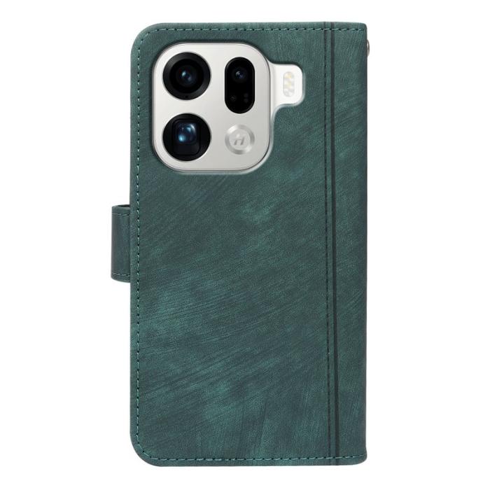 OEM - Oppo Find X9 Pro 5G Fodral Äkta Läder Linjemönster - Grön