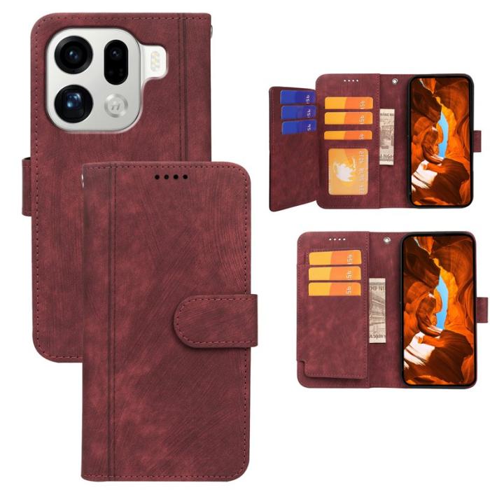 OEM - Oppo Find X9 Pro 5G Fodral Äkta Läder Linjemönster - Röd