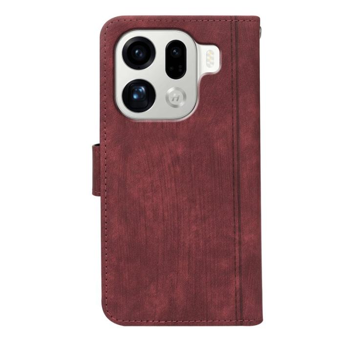 OEM - Oppo Find X9 Pro 5G Fodral Äkta Läder Linjemönster - Röd