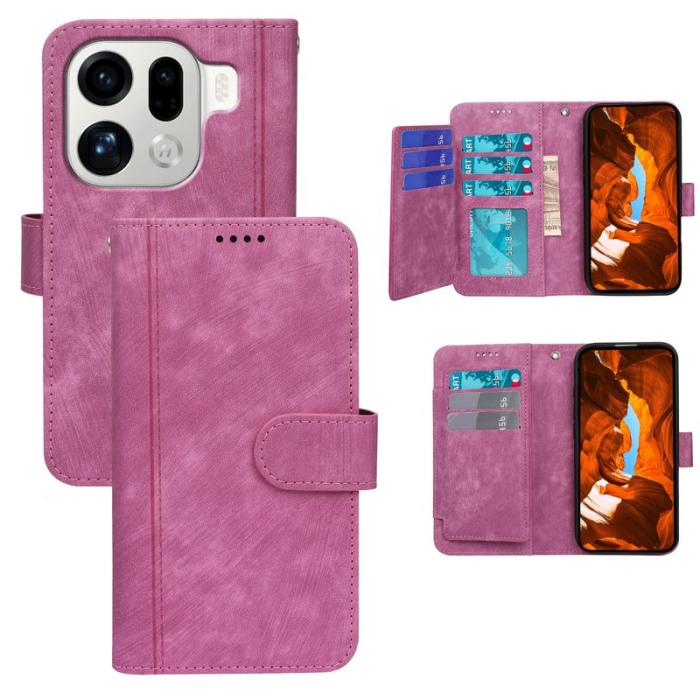 OEM - Oppo Find X9 Pro 5G Fodral Äkta Läder Linjemönster - Rosa