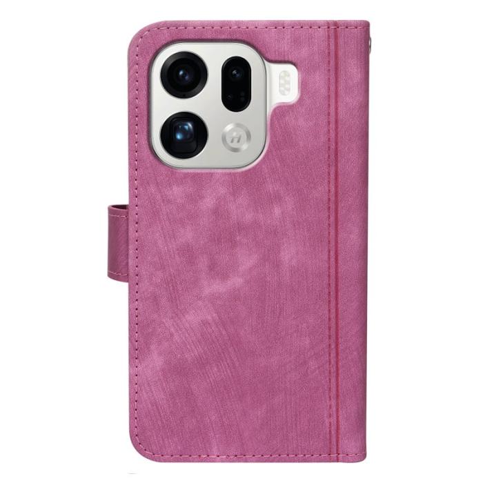 OEM - Oppo Find X9 Pro 5G Fodral Äkta Läder Linjemönster - Rosa