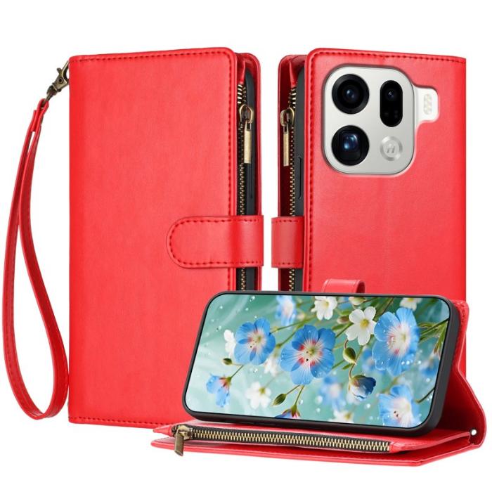 OEM - Oppo Find X9 Pro 5G Fodral Äkta Läder Med Dragkedja - Röd