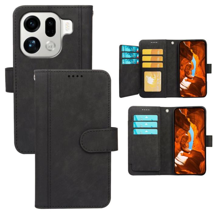 OEM - Oppo Find X9 Pro 5G Fodral Äkta Läder Med Mönster - Svart