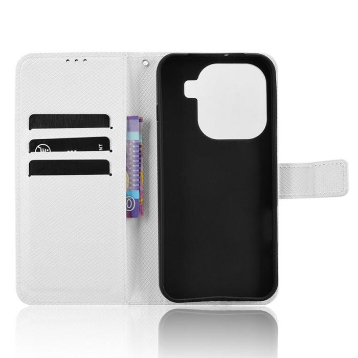 OEM - Oppo Find X9 Pro 5G Fodral Äkta Läder Med Rem Diamantmönster - Vit