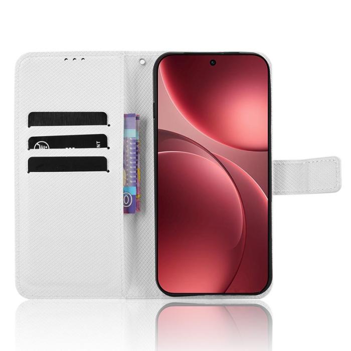 OEM - Oppo Find X9 Pro 5G Fodral Äkta Läder Med Rem Diamantmönster - Vit