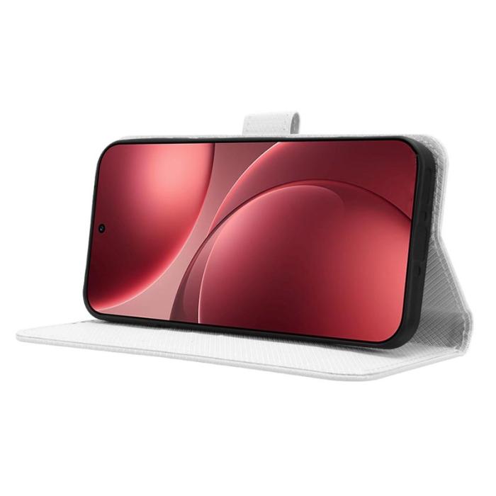 OEM - Oppo Find X9 Pro 5G Fodral Äkta Läder Med Rem Diamantmönster - Vit