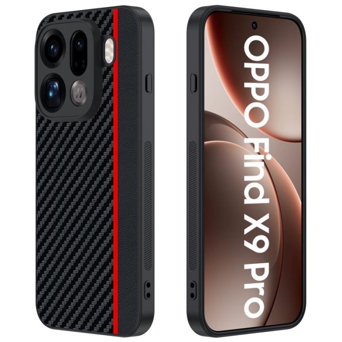 OEM - Oppo Find X9 Pro 5G Fodral Äkta Läder + Plast Kolfiber - Svart