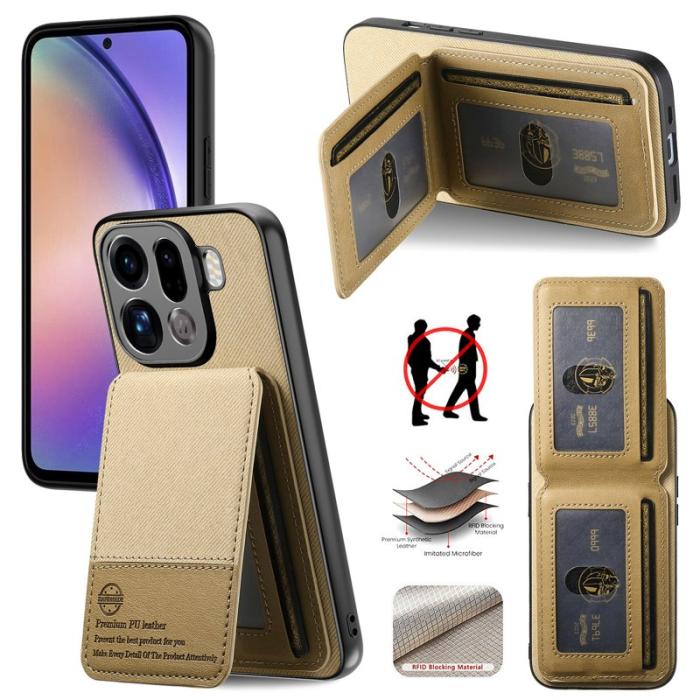 OEM - Oppo Find X9 Pro 5G Fodral Äkta Läder Plast RFID Skydd - Khaki