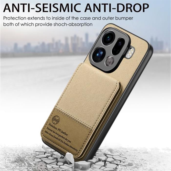 OEM - Oppo Find X9 Pro 5G Fodral Äkta Läder Plast RFID Skydd - Khaki