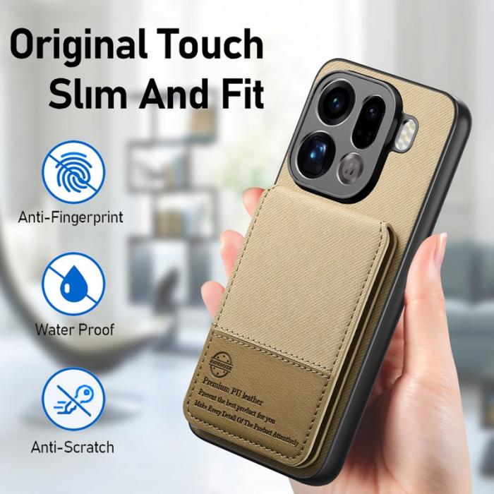 OEM - Oppo Find X9 Pro 5G Fodral Äkta Läder Plast RFID Skydd - Khaki