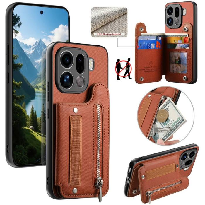 OEM - Oppo Find X9 Pro 5G Fodral Äkta Läder RFID Skydd - Brun