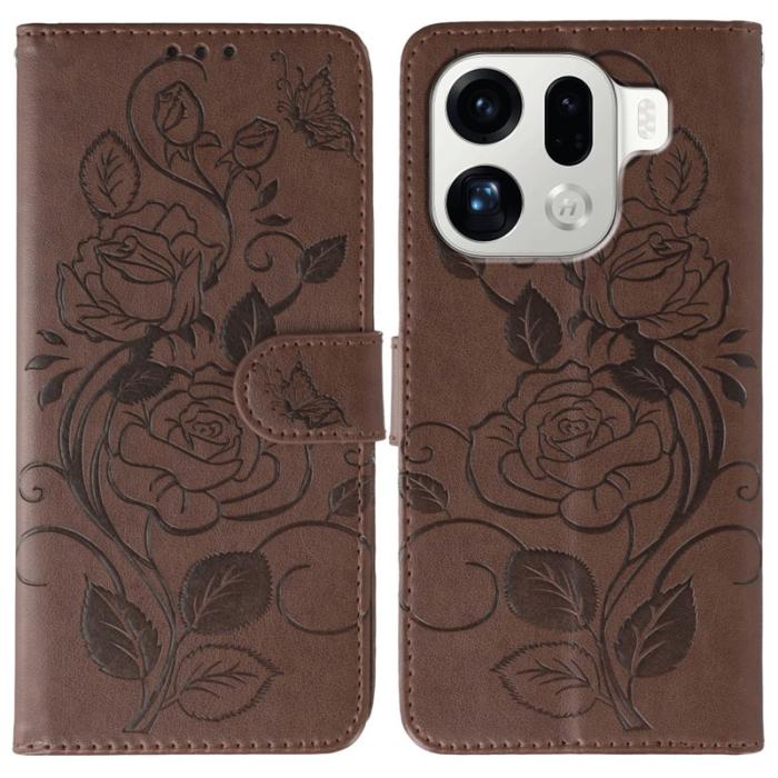 OEM - Oppo Find X9 Pro 5G Fodral PU Läder Impräntad Rosfjäril - Brun