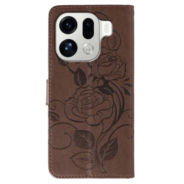 OEM - Oppo Find X9 Pro 5G Fodral PU Läder Impräntad Rosfjäril - Brun