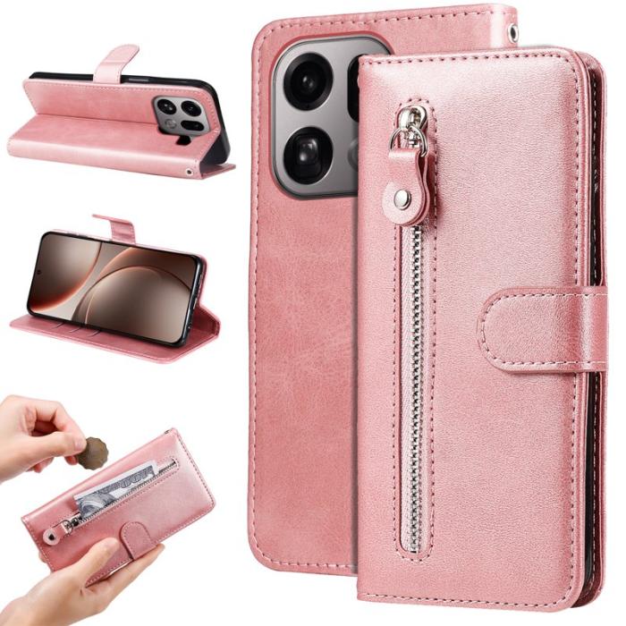 OEM - Oppo Find X9 Pro 5G Fodral PU Läder Med Dragkedja - Rosa