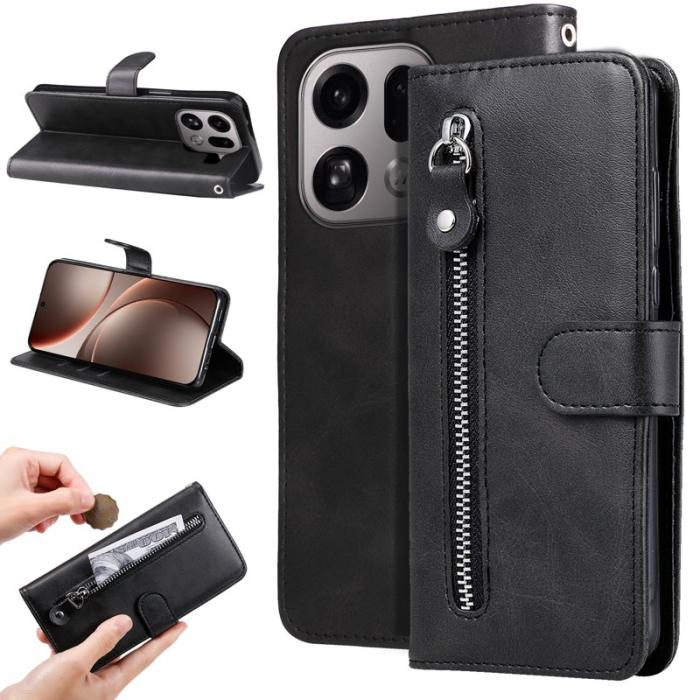 OEM - Oppo Find X9 Pro 5G Fodral PU Läder Med Dragkedja - Svart