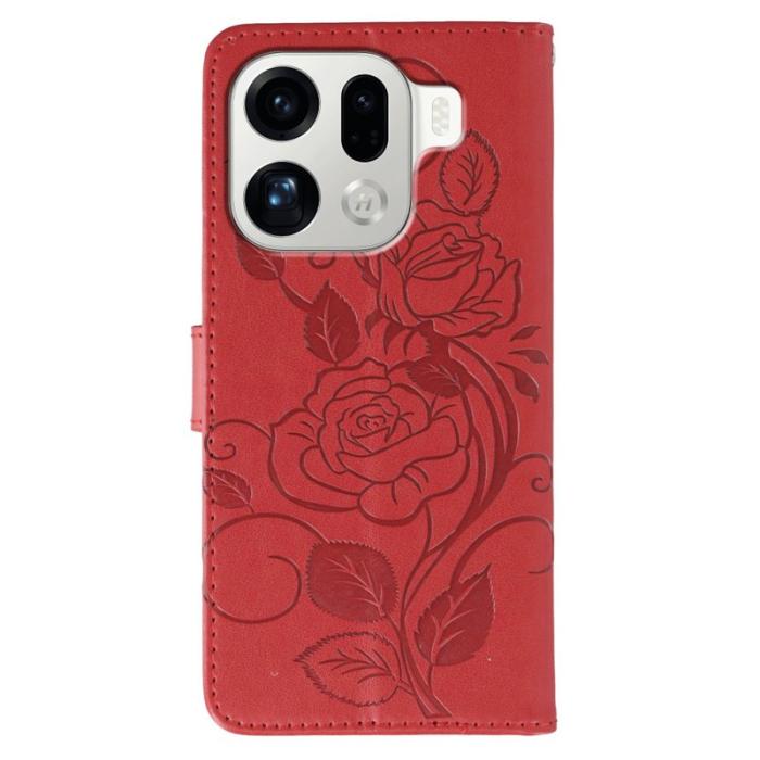 OEM - Oppo Find X9 Pro 5G Fodral PU Läder Tryckt Rosfjäril - Röd