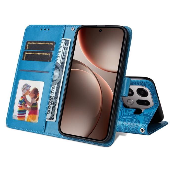 OEM - Oppo Find X9 Pro 5G Kortfack Fodral Äkta Läder - Blå