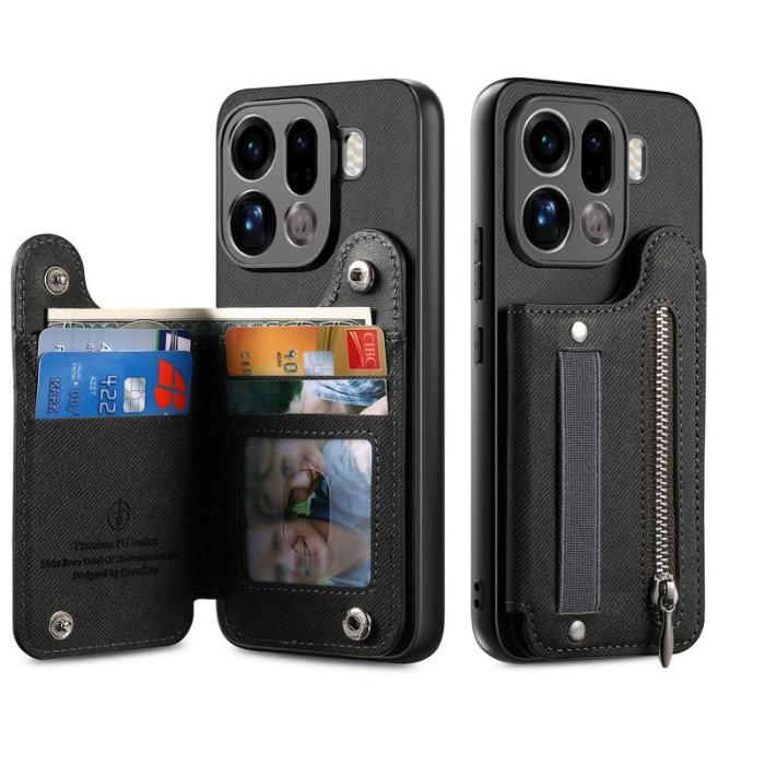 OEM - Oppo Find X9 Pro 5G Kortfack Fodral Äkta Läder Handrem - Svart