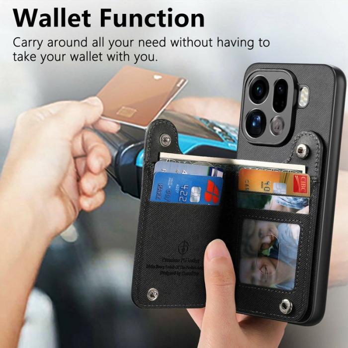 OEM - Oppo Find X9 Pro 5G Kortfack Fodral Äkta Läder Handrem - Svart