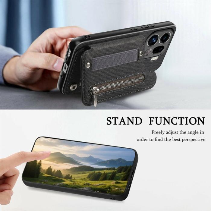 OEM - Oppo Find X9 Pro 5G Kortfack Fodral Äkta Läder Handrem - Svart