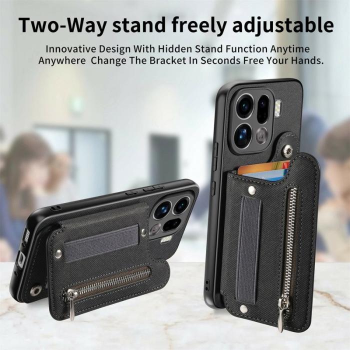 OEM - Oppo Find X9 Pro 5G Kortfack Fodral Äkta Läder Handrem - Svart