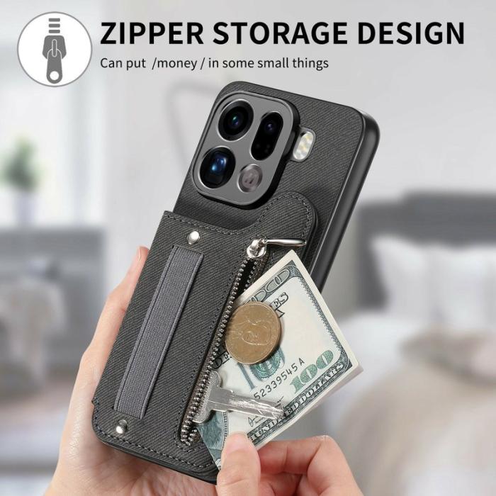 OEM - Oppo Find X9 Pro 5G Kortfack Fodral Äkta Läder Handrem - Svart