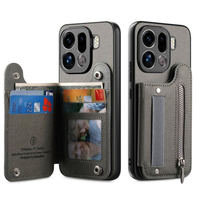 OEM - Oppo Find X9 Pro 5G Kortfack Fodral Äkta Läder RFID Skydd - Grå