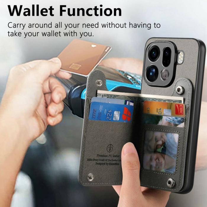 OEM - Oppo Find X9 Pro 5G Kortfack Fodral Äkta Läder RFID Skydd - Grå