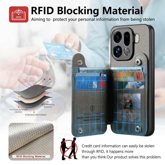 OEM - Oppo Find X9 Pro 5G Kortfack Fodral Äkta Läder RFID Skydd - Grå