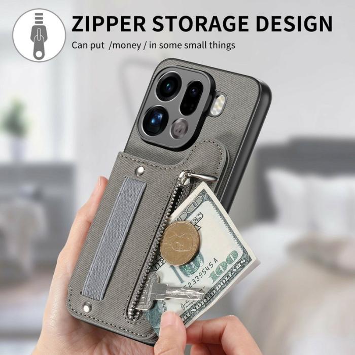 OEM - Oppo Find X9 Pro 5G Kortfack Fodral Äkta Läder RFID Skydd - Grå