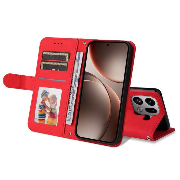 OEM - Oppo Find X9 Pro 5G Kortfack Fodral Äkta Läder - Röd