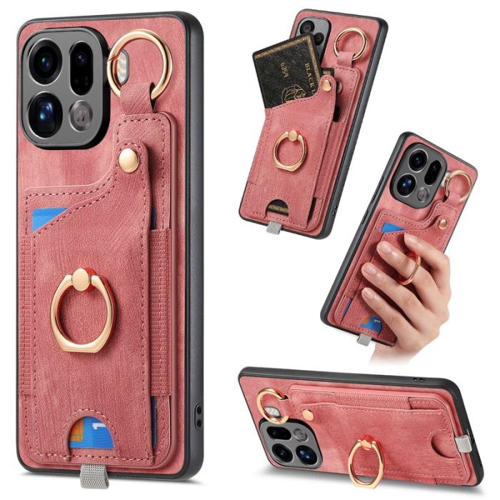 OEM - Oppo Find X9 Pro 5G Kortfack Fodral Äkta Läder - Rosa