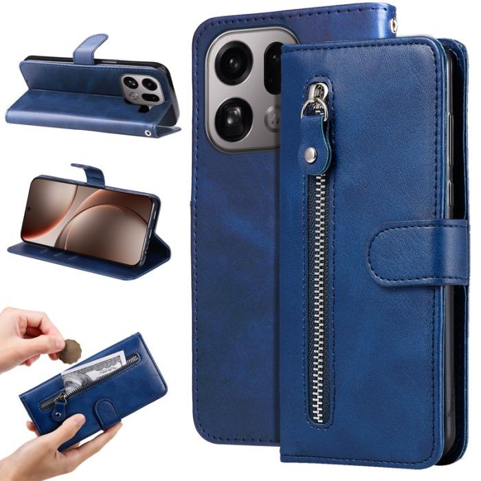 OEM - Oppo Find X9 Pro 5G Kortfack Fodral PU Läder Med Dragkedja - Blå