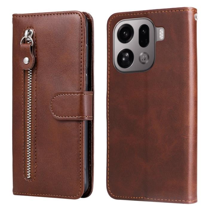 OEM - Oppo Find X9 Pro 5G Kortfack Fodral PU Läder Med Dragkedja - Brun