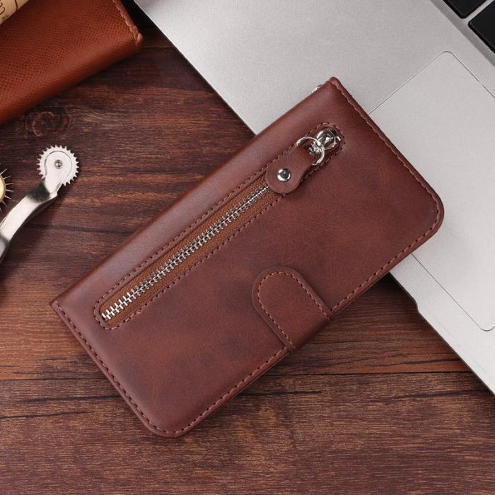 OEM - Oppo Find X9 Pro 5G Kortfack Fodral PU Läder Med Dragkedja - Brun