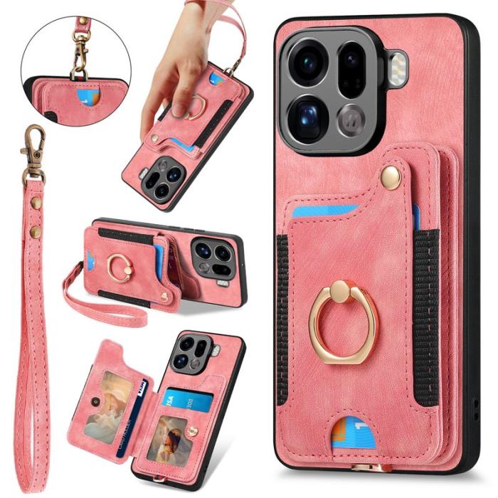 OEM - Oppo Find X9 Pro 5G Kortfack Fodral PU Läder RFID Skydd - Rosa