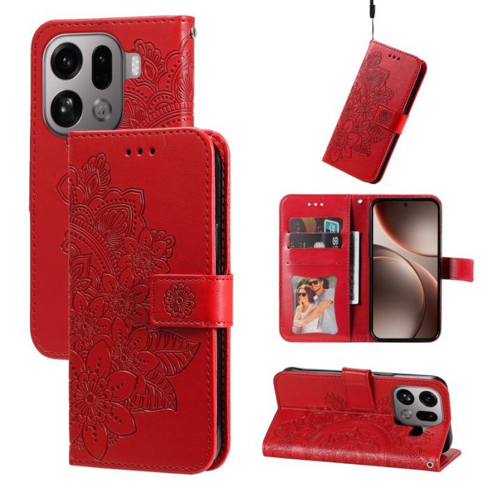 OEM - Oppo Find X9 Pro 5G Kortfack Fodral PU Läder Ställ - Röd