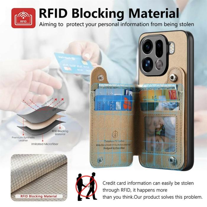 OEM - Oppo Find X9 Pro Fodral Äkta Läder RFID Skydd - Khaki