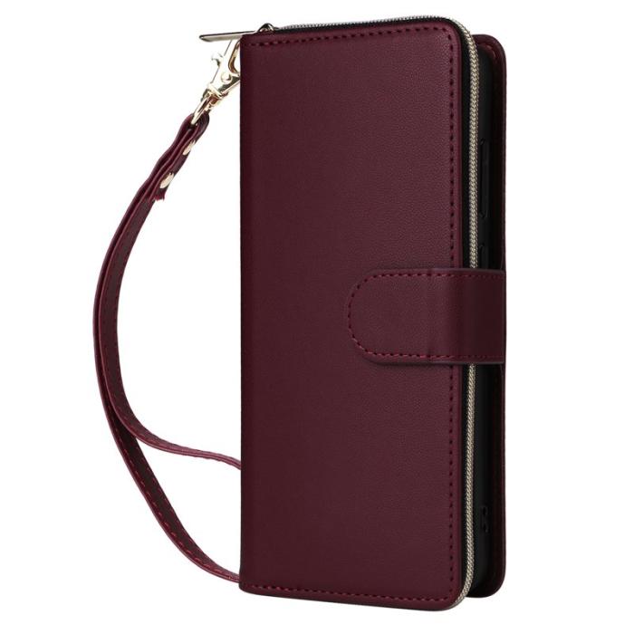 OEM - R20 Samsung Galaxy A55 5G Plånboksfodral Dragkedja Ställning Konstläder - Vinröd
