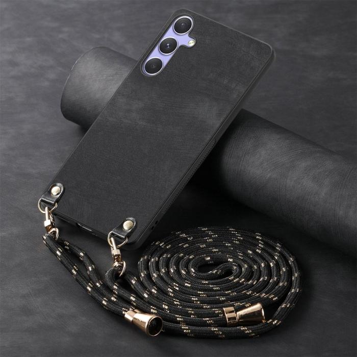 OEM - Retro Samsung Galaxy A55 5G Skal Äkta Läder - Svart