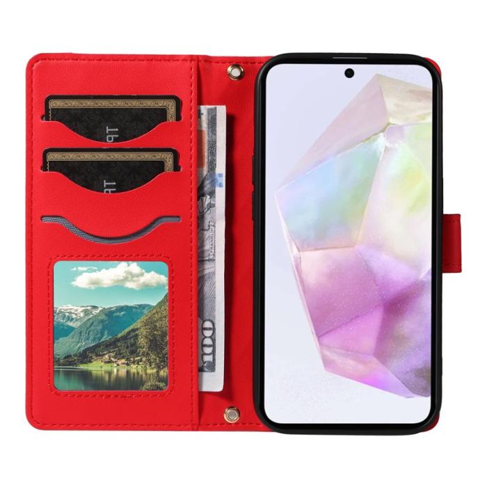 OEM - Rhombus Samsung Galaxy A35 5G Fodral Äkta Läder - Röd