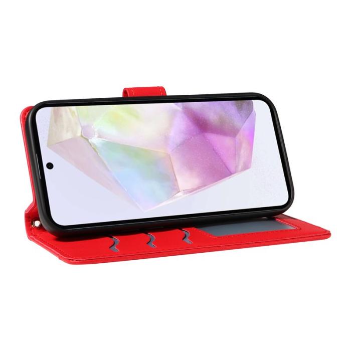 OEM - Rhombus Samsung Galaxy A35 5G Fodral Äkta Läder - Röd