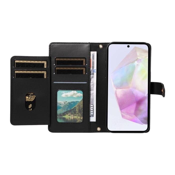 OEM - Rhombus Samsung Galaxy A35 5G Fodral Äkta Läder Ställ - Svart