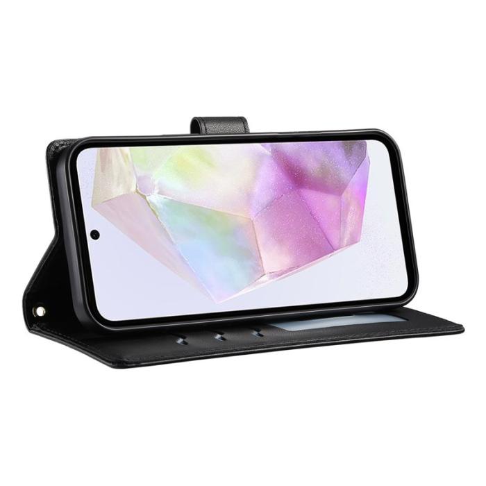 OEM - Rhombus Samsung Galaxy A35 5G Fodral Äkta Läder - Svart