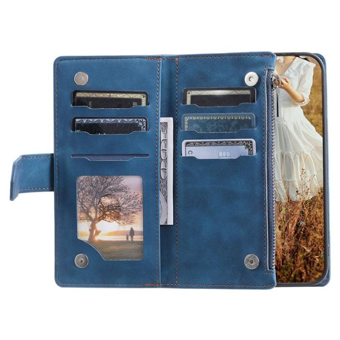 OEM - Rhombus Samsung Galaxy A35 5G Skal Äkta Läder Med Dragkedja - Blå